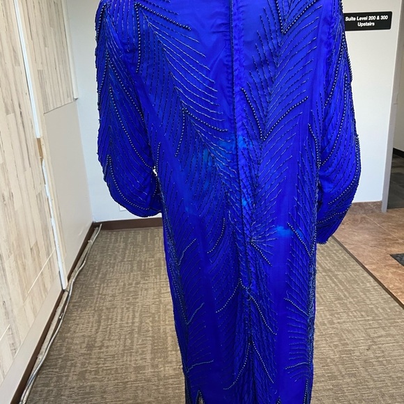 Royal blue vintage beaded fringe dress size large - Picture 10 of 15